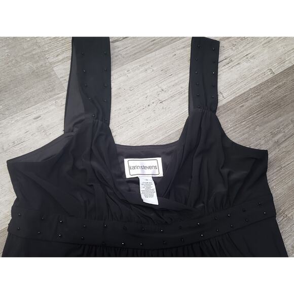 Karin Stevens Black Beaded Strap Long Loose Fitting Dress | Size 14 - Picture 4 of 6